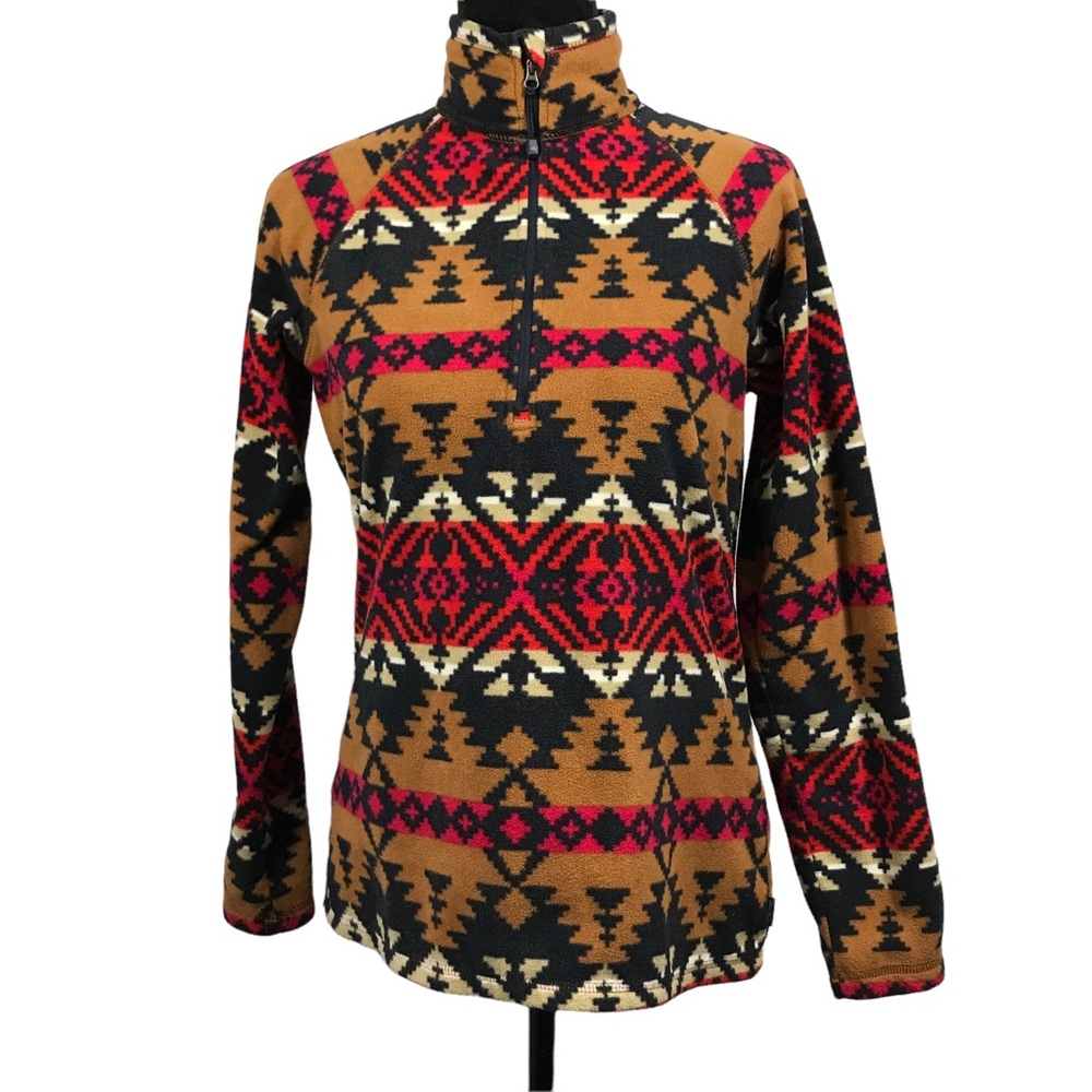 Eddie Bauer Pullover Fleece Aztec Print Geometric Quarter Zip Turtleneck Top